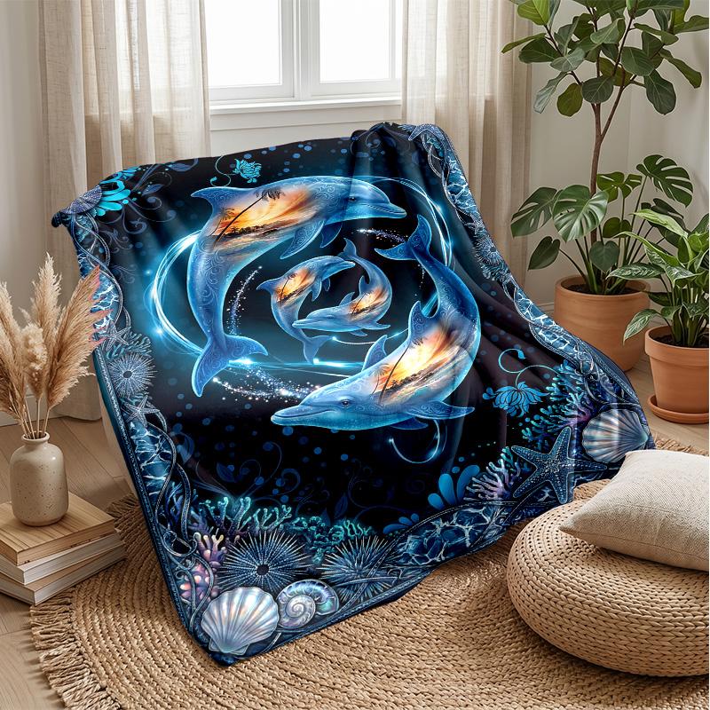 Oceanic Dolphins Swimming 1 Theme blanket Lightweight Warm Flannel Blanket Decorative Throw Blanket for Home Decoration