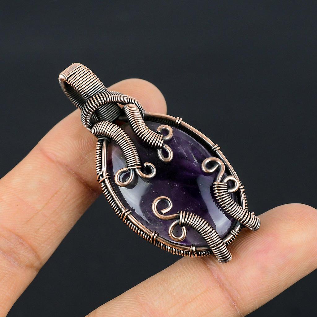 Amethyst Anhänger Edelsteinschmuck, 999 Kupferdraht gewickelter Anhänger, Geschenk für Frauen Handgefertigter Anhänger