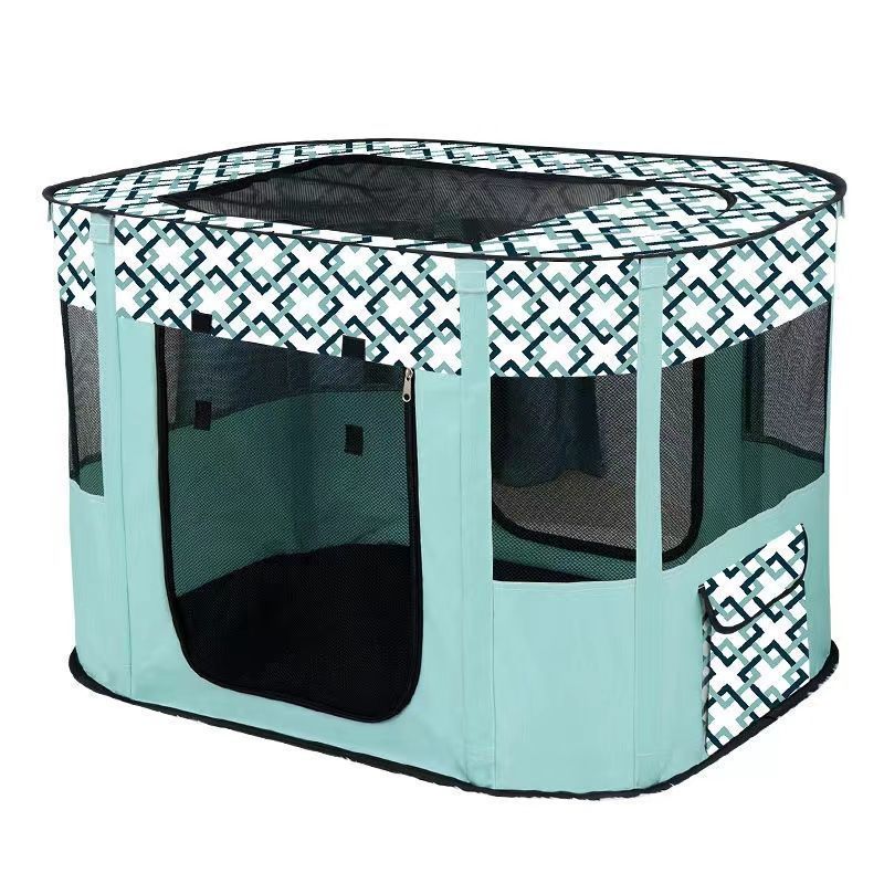 

Pet Supplies Scratch-Resistant Oxford Cloth Foldable Cat Dog Crate Nest House Enclosed Mosquito Net Fence Tent Delivery Room M:70*55*45 cyan Stripes