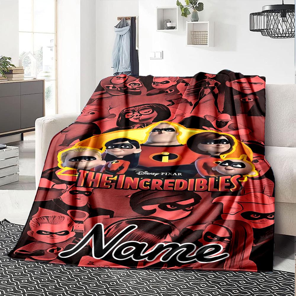 Custom Name Incredibles Poster flannel Blanket for Super Soft Cute Comfort Blanket for Travel Bedding Couch Sofa Blanket