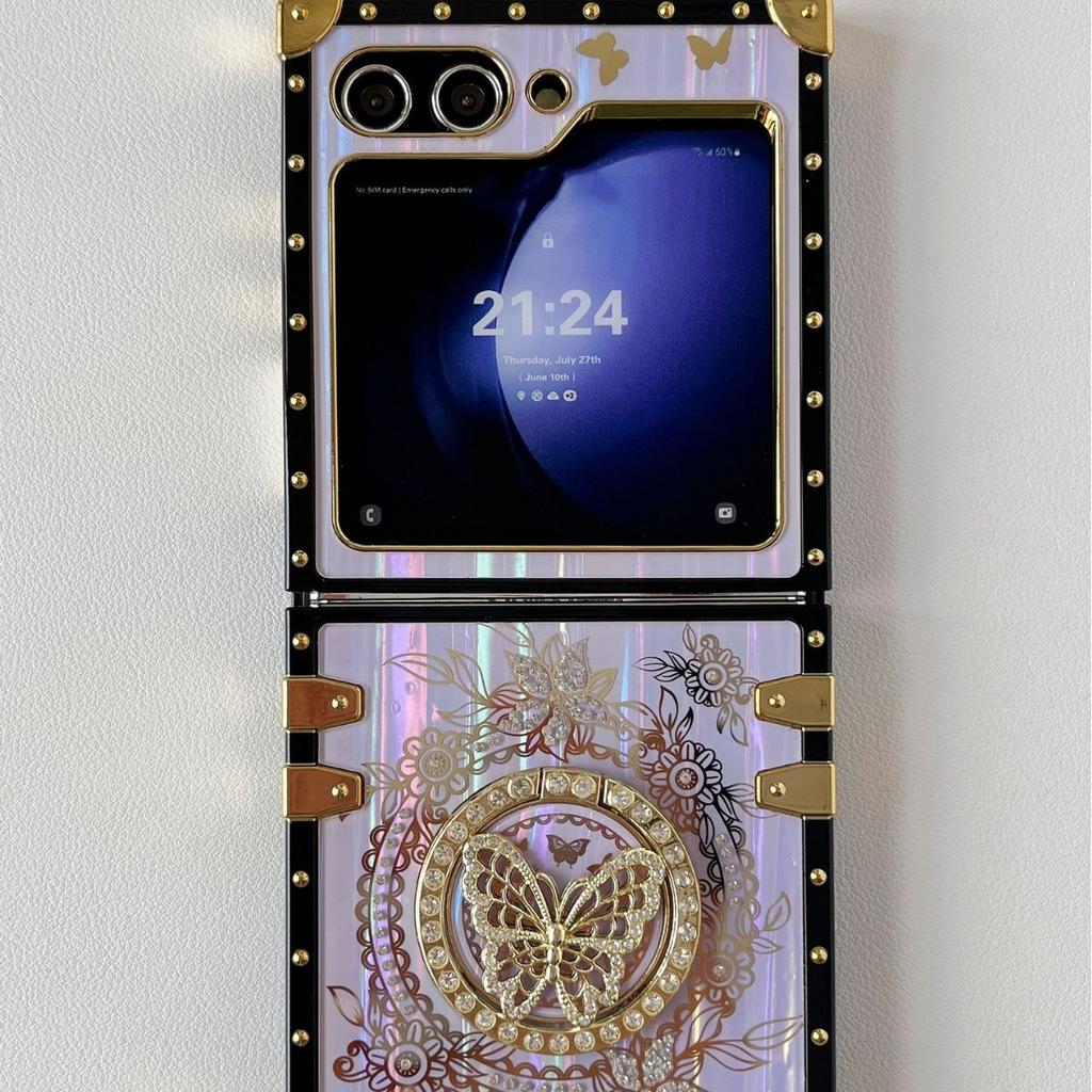 Aurora Butterfly 360 Degree Rotating Bracket Suitable for Samsung Folding ZFlIP3456 Ring Buckle Square Protective Cover
