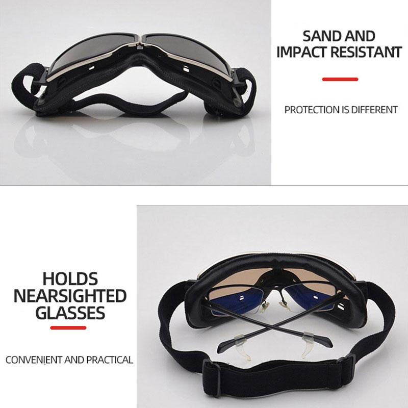 Motorradbrille Winddichte Motorradhelmbrille Sonnenbrille Retro Universal Klappbar Leder Retro Motorrad Zubehör