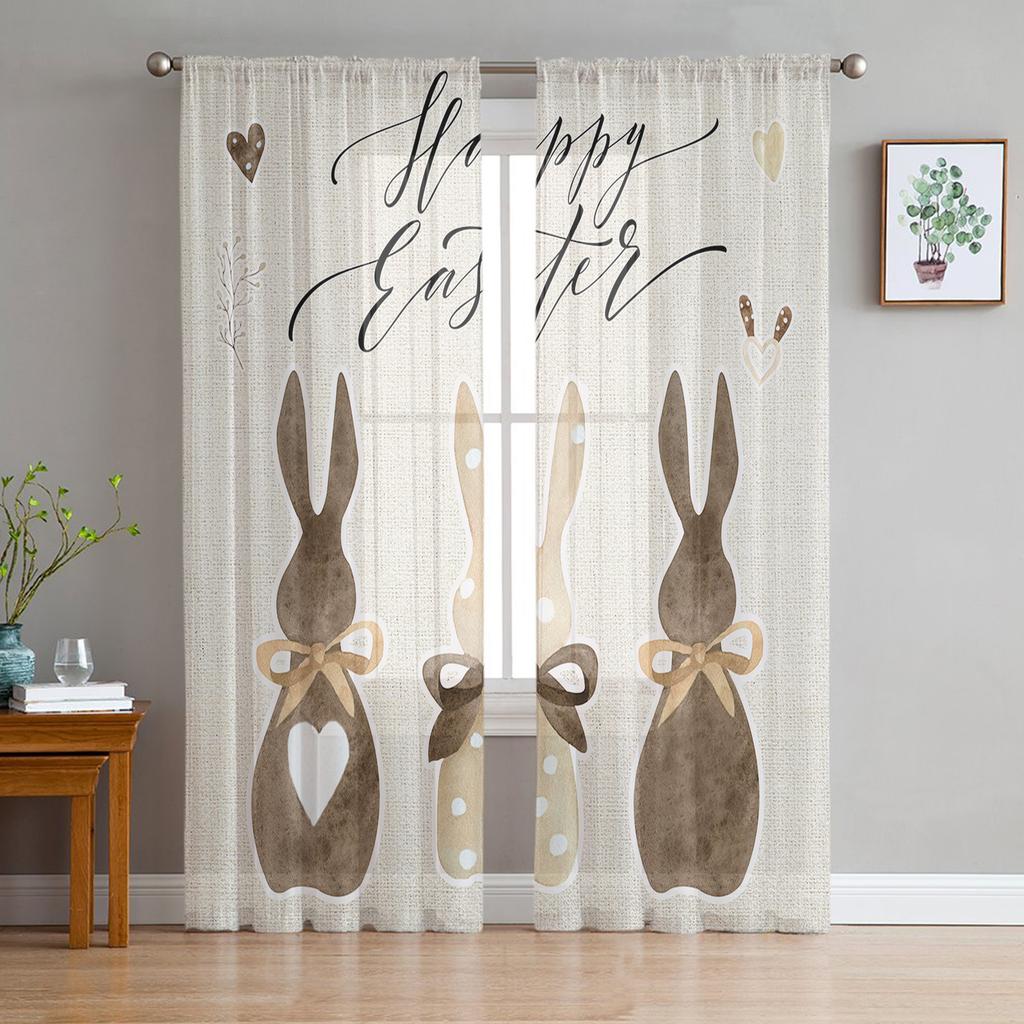 Easter Rabbit Tulle Curtains For Living Room Bedroom Voile Sheer Curtain Window Home Decor Drapes