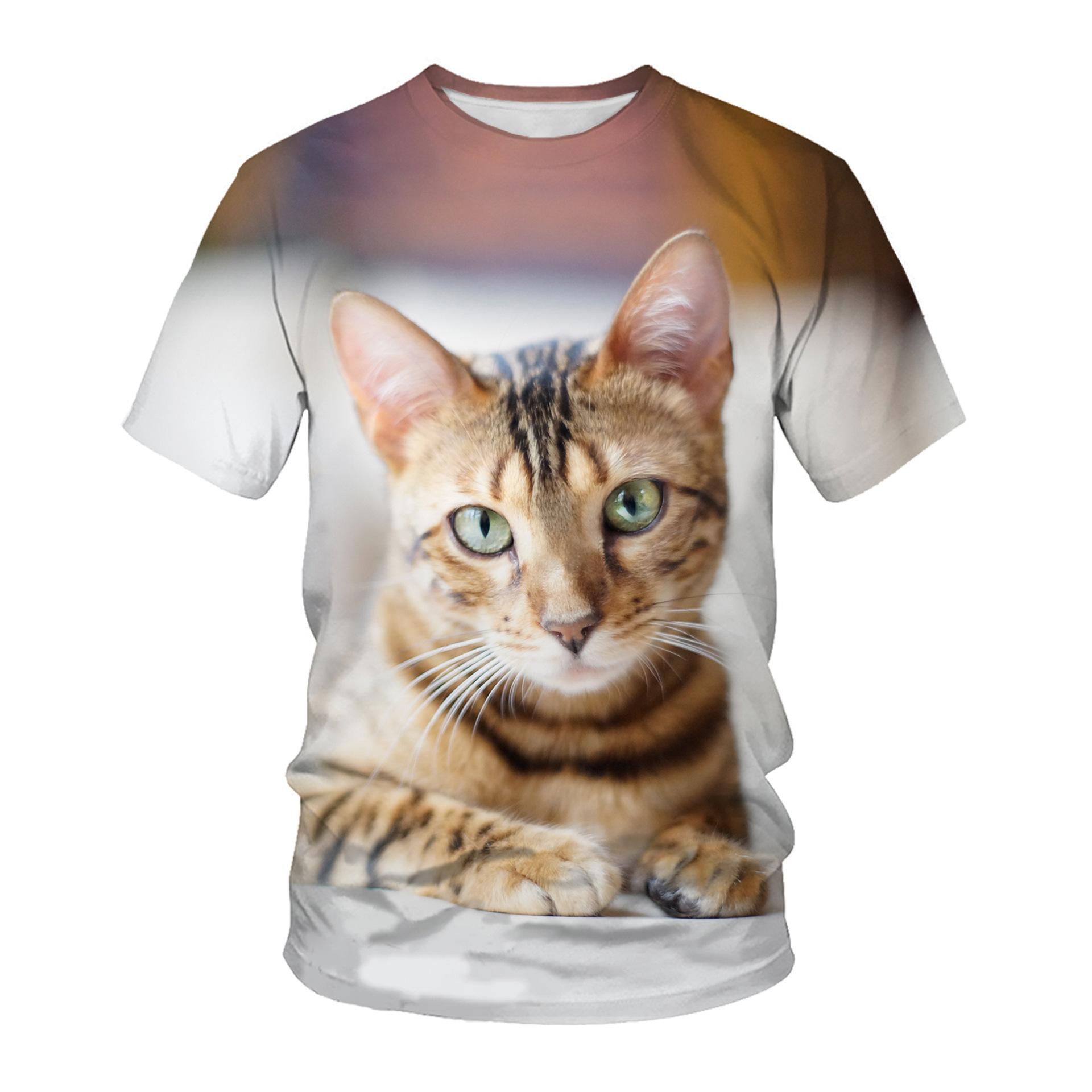 

Summer Round Neck 3D Fun Cat Pattern Printed Top Fashionable Casual Short Sleeved Children s Boy and Girl Kids Unisex T-shirts 150