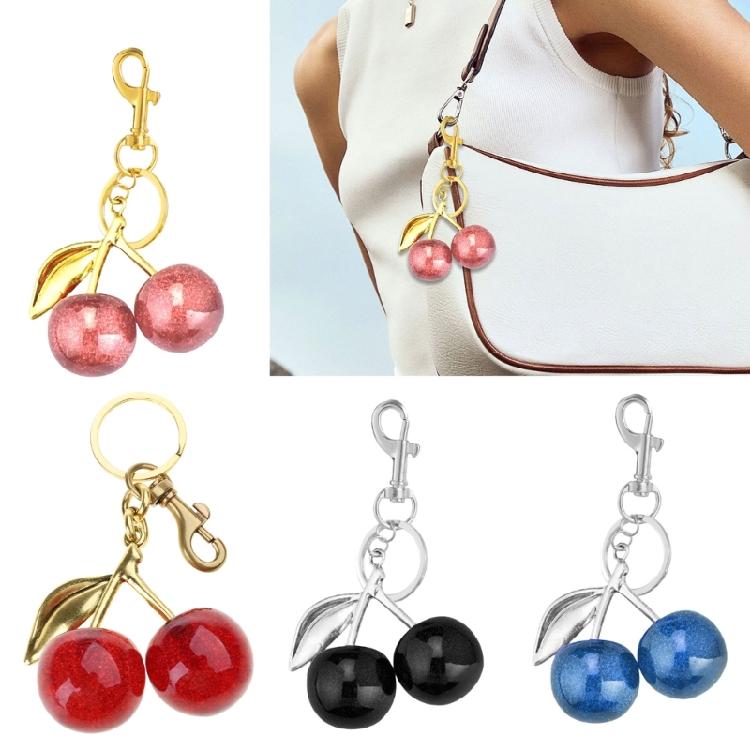 Fashionable Cherry Key Rings Stylish Cherry Bag Ornament Keychain Crystal Alloy Versatile Key Rings Accessory