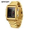 Sanda Men's Dual Display Luminous Waterproof Wristwatch - Alarm Clock Business Fashion Square Design