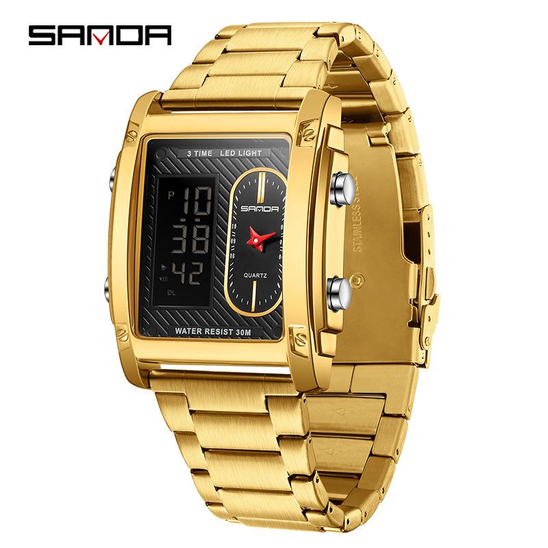 Sanda Dual Display Men s Waterproof Stainless Steel Business Watch