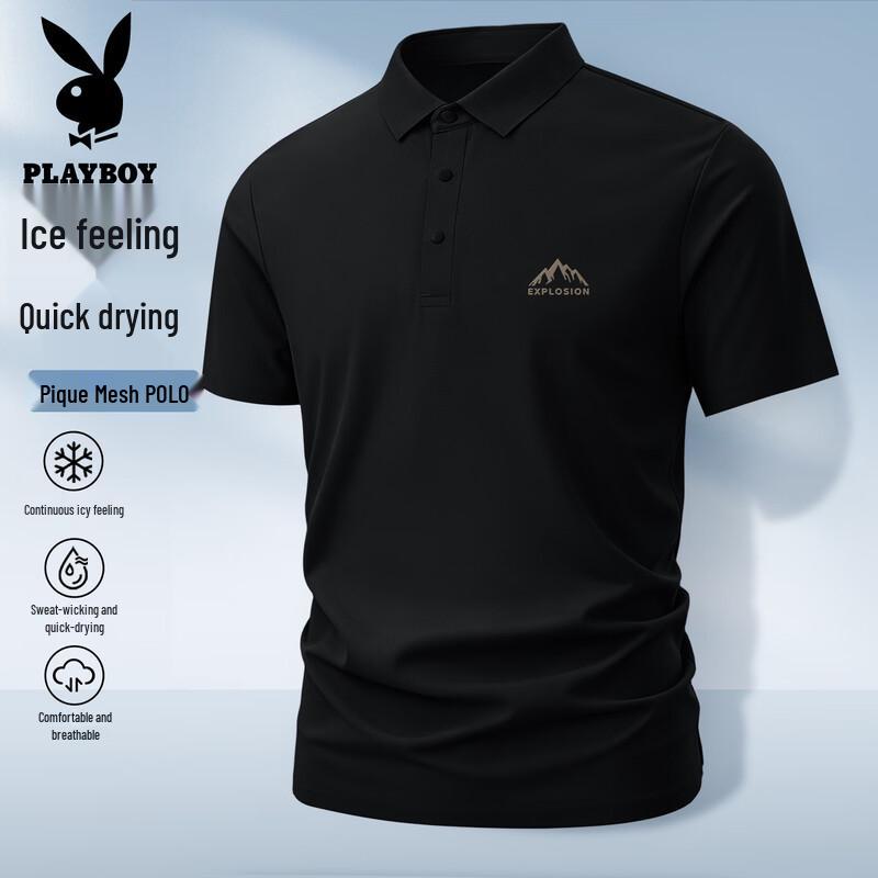 PLAYBOY Men s 2026 Summer Ice Silk Polo Shirt L