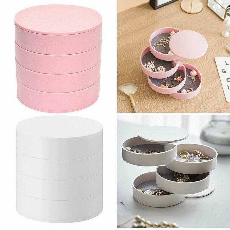 Rotating Jewelry Box 4 Tier Storage Case Earring Bracelet Rings Girl Gifts Necklace Organizer
