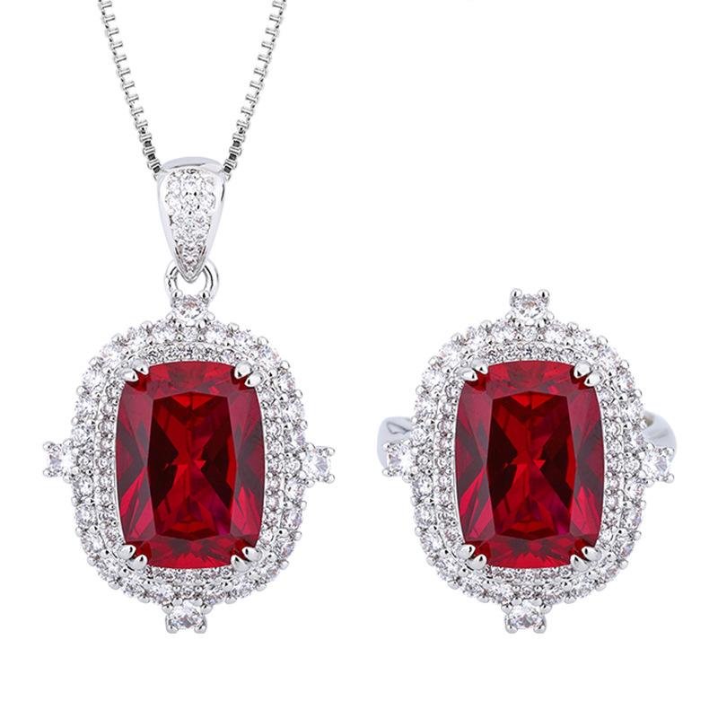 Jewelry Copper Bottom Gold-Plated Simulation Red Corundum Retro Set Female Main Stone 10 * 14