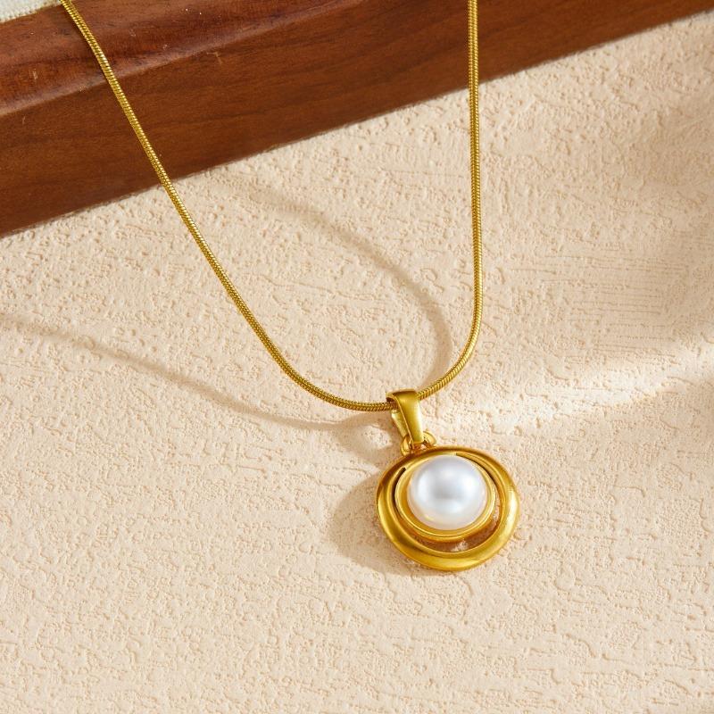 Gold Plated Herringbone Pearl Pendant Necklace Dainty Choker Jewelry for Women