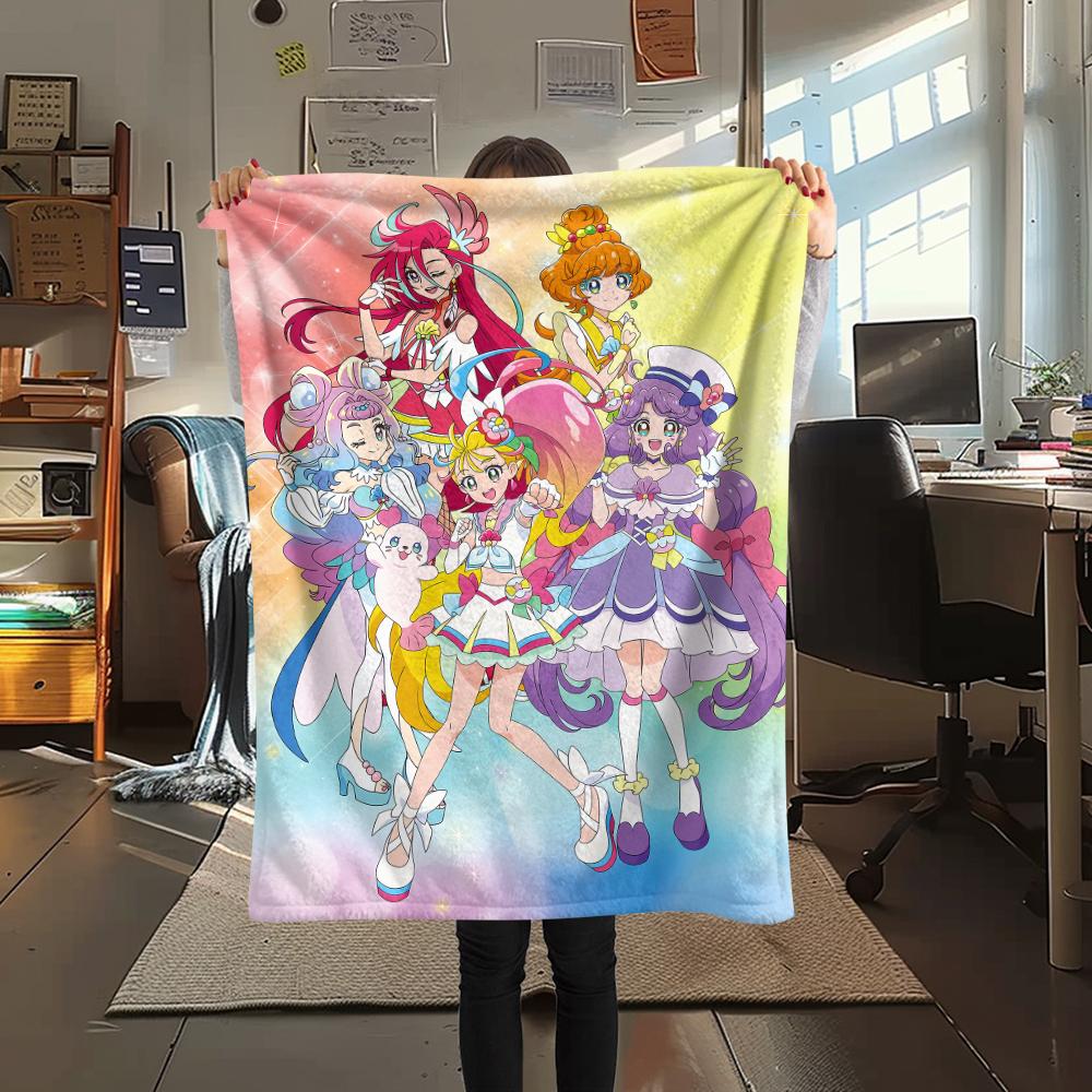 Pretty Cure Main Characters pattern Flannel Blanket, High quality Comfortable for All Seasons, Home Decor, Warmth and Comfort, Perfect for Gifts.