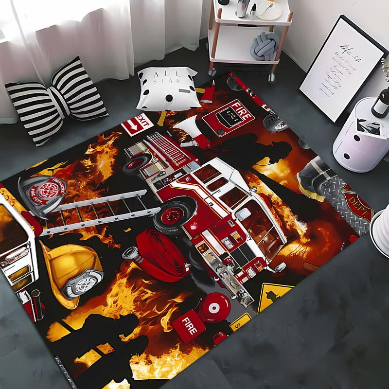 3D Printed Fire Engine Whistle Carpet, Living Room Bedroom Mat Children's Room Soft and Comfortable Anti-slip Rug Christmas Gift