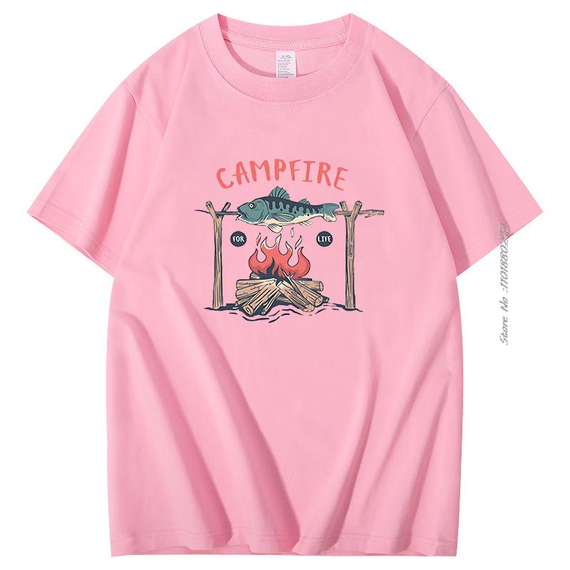 Summer Outdoors Street Fashion Camping Campfire Graphic Cotton Tshirt Harajuku Streetwear Tees Tops Short Sleeve Tshirts