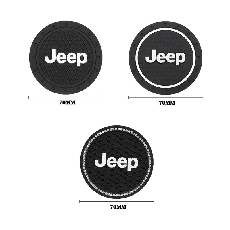 For Jeep 2Pcs Car Waterproof Anti Slip Water Cup Mat Auto Interior Accessories For Jeep Grand Liberty Cherokee Wrangler JK Gl