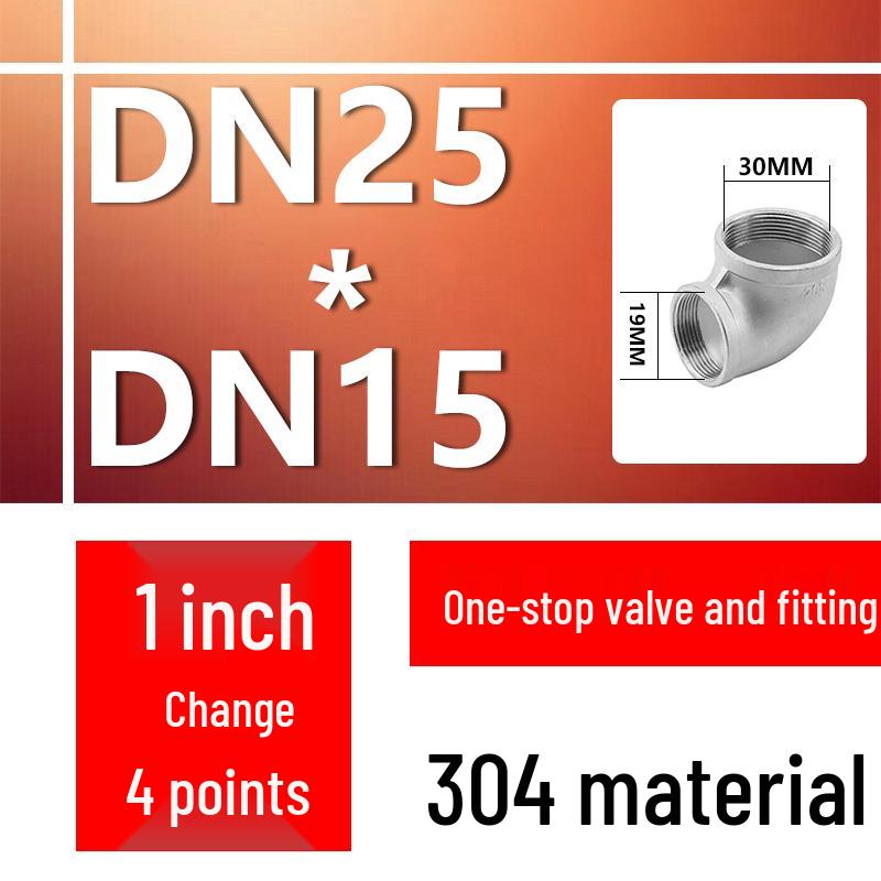 Gomito Riduttore a 90° in Acciaio Inossidabile 304, Filettato Femmina, DN65 x 25 x 32