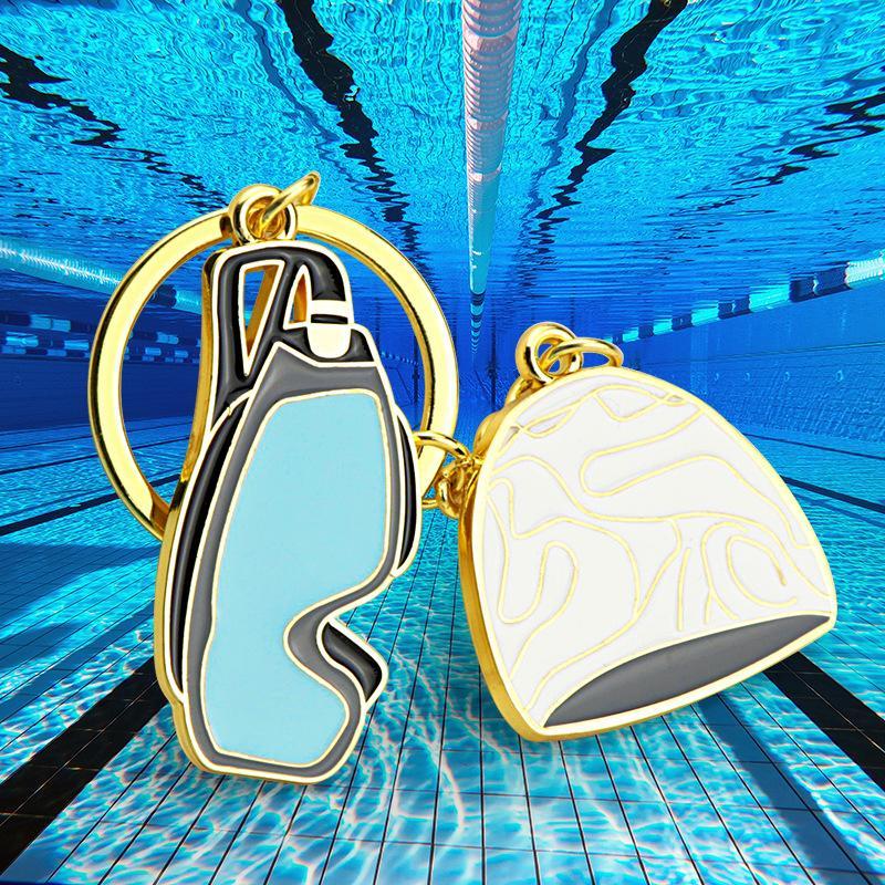 Swimmer Keychain Delicate Swim Goggles Cap Charm Metal Pendant Sports Keyring Decor Swimming Accessories For Men Women