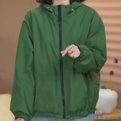Wende-Kapuzenjacke im koreanischen Stil, Sonnenschutz, Windjacke, weicher, lässiger Oversize-Mantel