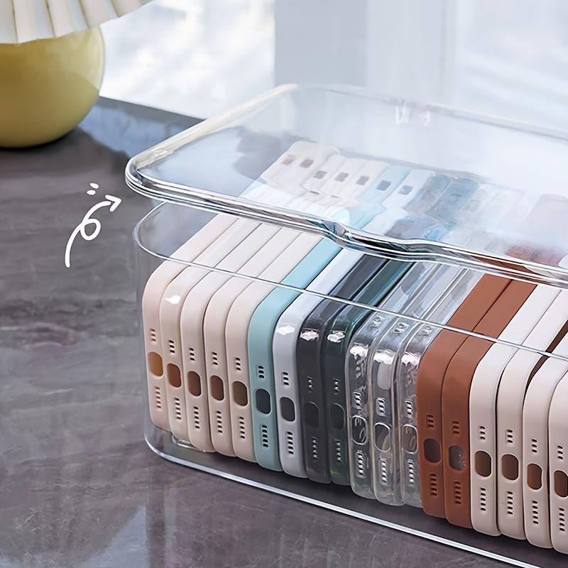 Transparent Acrylic Phone Case Organizer With Lid - Desktop Sundries Storage Basket For Home And Office