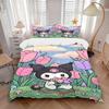 3pcs Flowers Kuromi Printed Quilt Set - Soft and Comfortable Quilt Cover for Bedroom, Guest Room and Dormitory Decorative Bedding Set 1 Duve