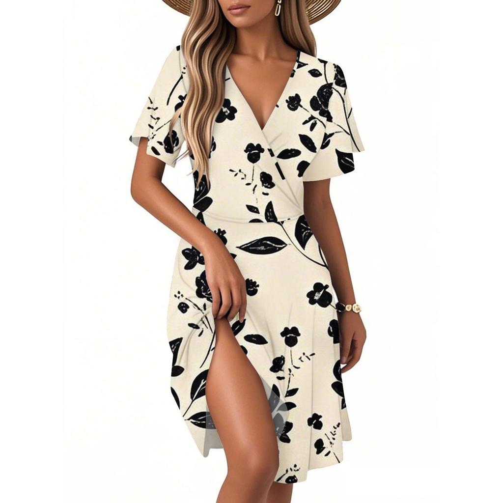 Women's Casual Fashion Dress Vintage Floral Floral Short Sleeve V-neck Dress