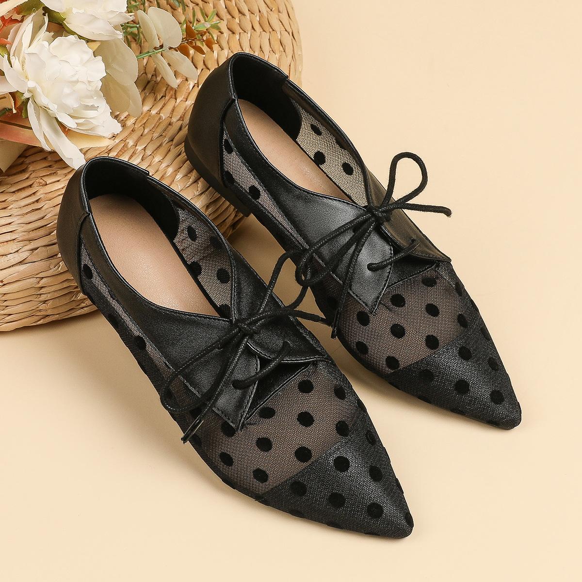 

Туфли Женские Летние Остроносые С Мелким Вырезом Мэри Джейн Бант-бабочка В горошек Противоскользящая Плоская Подошва Одинарная Обувь Большой Женский 40 чёрный