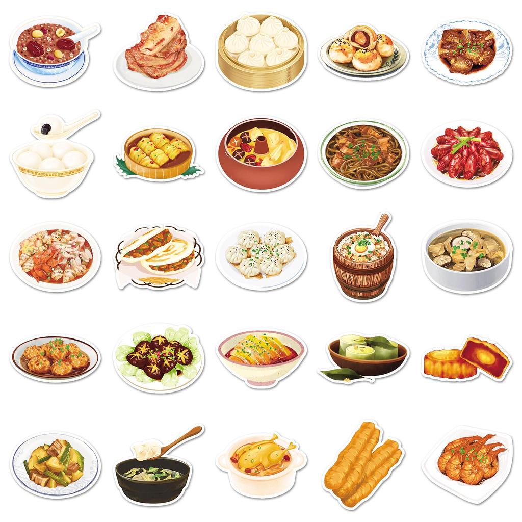 50 Hand-Drawn Chinese Food Sticker Set: Creative Cartoon Decals for Water Bottles, Phones, and Computers