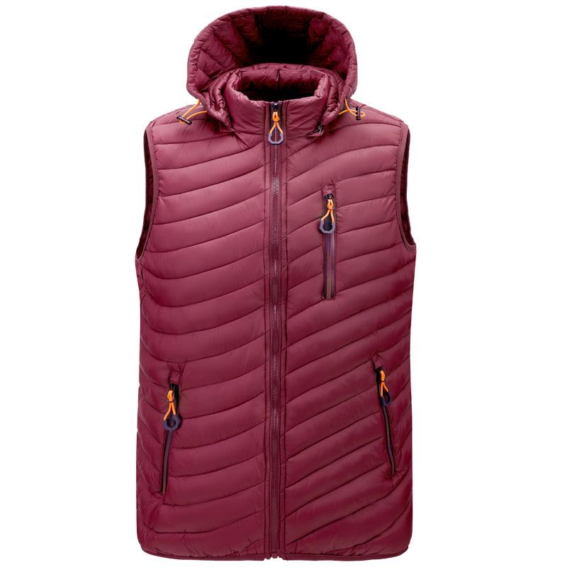 Men's Hooded Cotton-Padded Vest with Zipper Pockets for Autumn & Winter
