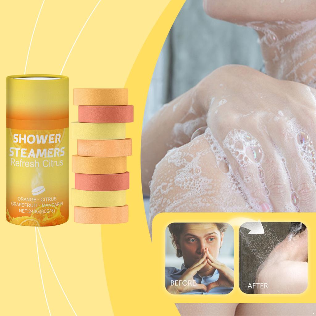 Цитрусовые арома-таблетки для душа, 8 шт. в упаковке, ароматерапевтические таблетки для душа для релаксации, спа--подарочный набор, освежающее и нежное очищение для женщин, мужчин, для дома, для ванны