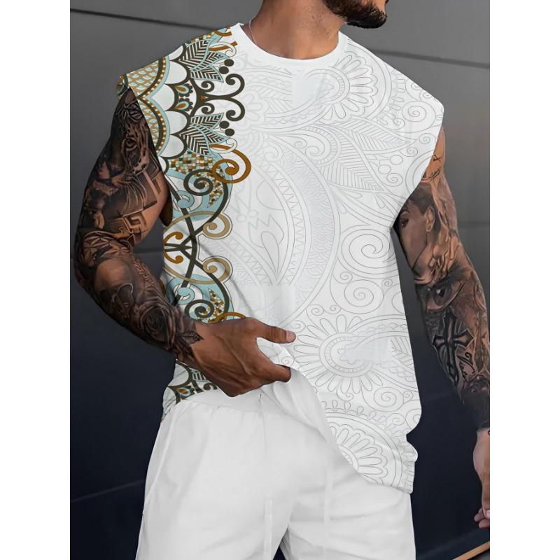 [Print Design - Not Textured] Single-Sided Pattern Print Vest Men S Casual Breathable Sleeveless Tank Top Summer Top, Plus Size S