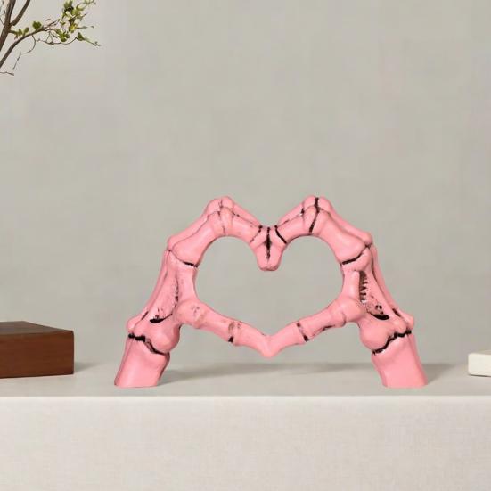 Yousheng Skeleton Love Gesture Statue Resin Heart Shape Hands Sculpture Gothic Heart Skeleton Finger Gesture Figurine Romantic Halloween Gift