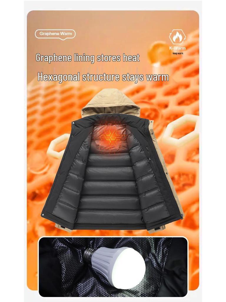 2025 Men's Winter Workwear Down Jacket with Detachable Hood and Thickened Graphene, 90% White Duck Down