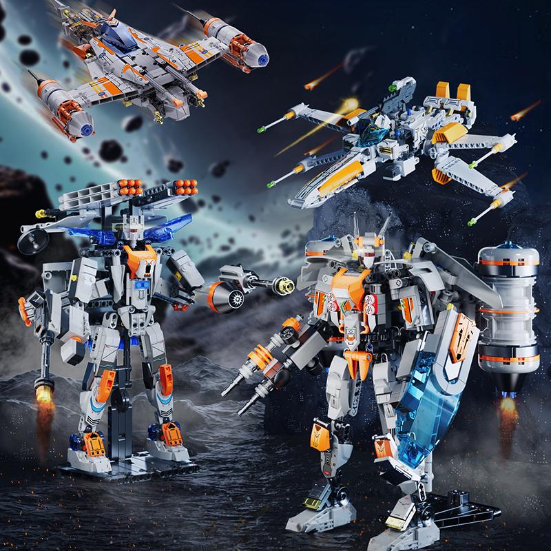 2IN1 Space Deformation Mech Building Blocks Sets 4 Style Engine-Morph Model Children Assembly Bricks Toys Ornaments For Gifts