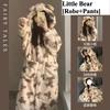 Women Coral Fleece Bathrobe Hooded Flannel Robe Set Thick Warm Loungewear Fall Winter