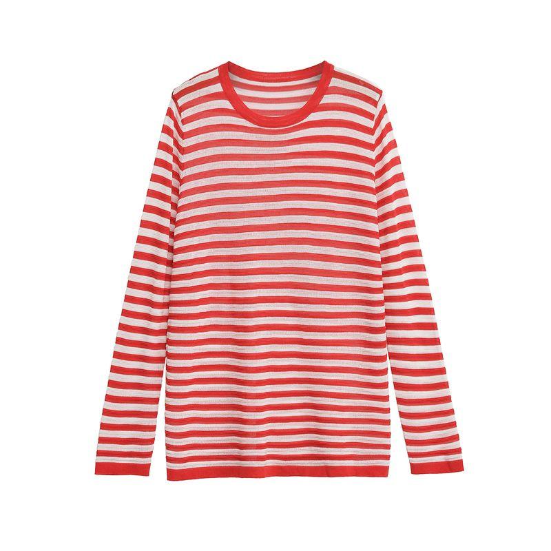 Kaslead New Women Clothes Western Style Fashion Simple and Versatile Thin Stripe Knitted Pullover 9325010