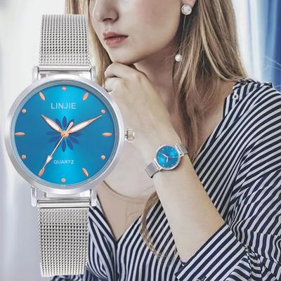 Silver Women Fashion Watches Minimalist Flowers Ladies Wristwatches Simple Stainless Steel Mesh Strap Woman Quartz Clock