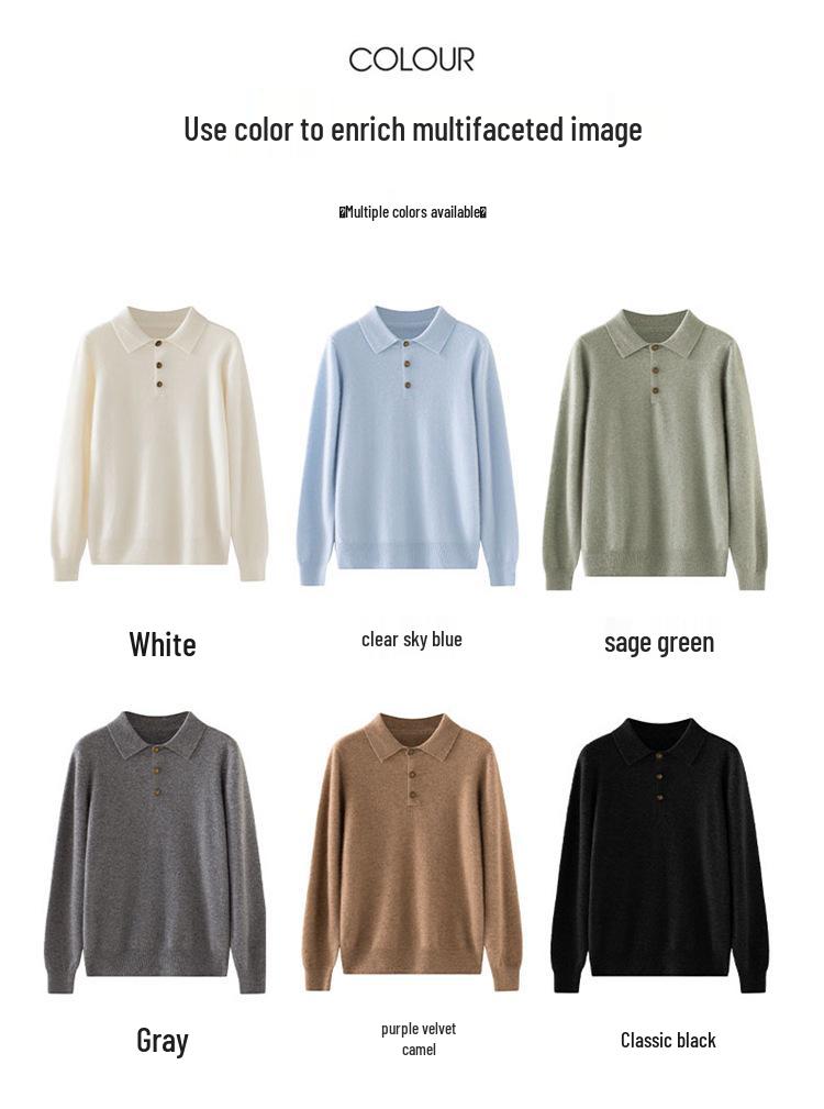 Women's Pure Cashmere POLO Collar Sweater - Autumn/Winter Slimming Loose Fit Base Layer Pullover