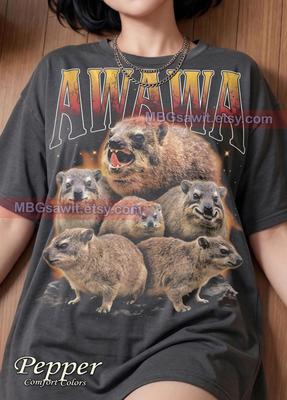 Awawa Klippschliefer Dassie Schreiendes Tier Comfort Colors® T-Shirt, Wildtier Natur Lustiges Meme Vintage Retro Grafik Bootleg T-Shirt