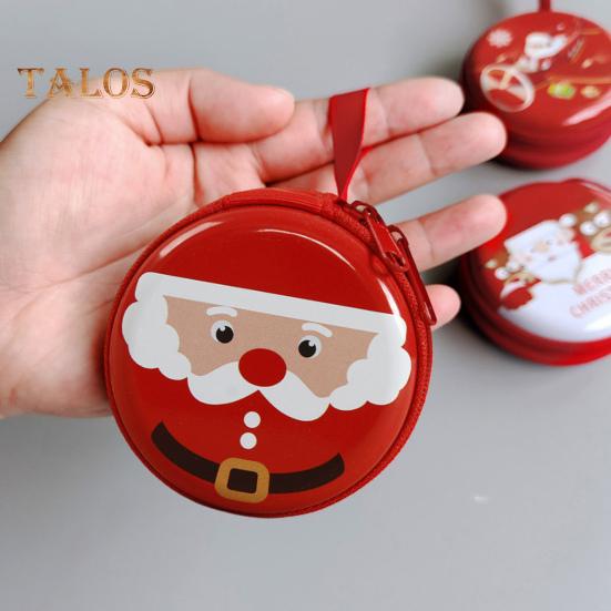 Children's Coin Purse Round Christmas Coin Pouch with Cartoon Pattern Zipper Closure Coin Case with Lanyard for Kids Coins Cash Keys Candies