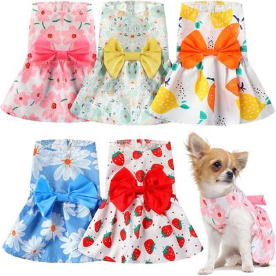 5 Pcs Dog Dresses For Small Dogs Girls, Floral Puppy Dresses Princess Bowknot Summer Dress