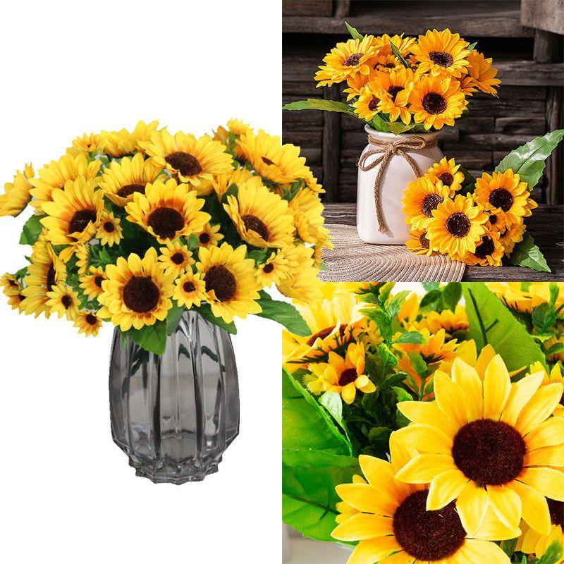 Artificial Sunflower Silk Flowers Wedding Floral Decor 7 Branches 13 Heads