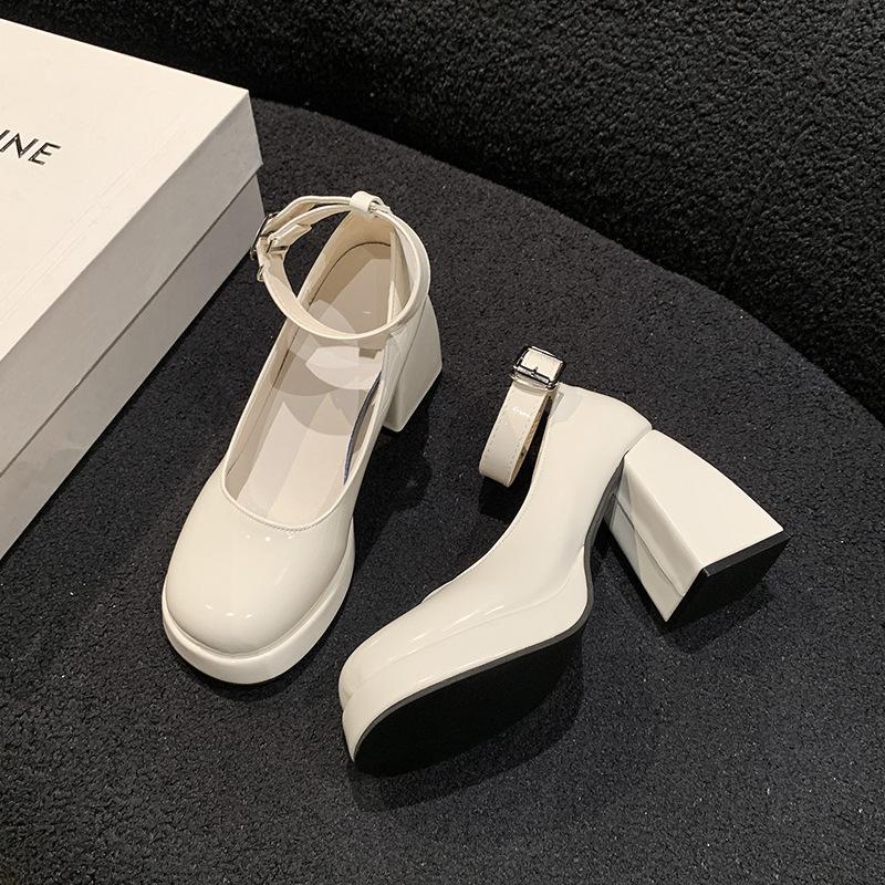 Pantofi Mary Jane de damă japonezi uni 2024 toamnă noi toc super înalt impermeabil masă cataramă toc gros arată picioarele lungi pantofi de piele