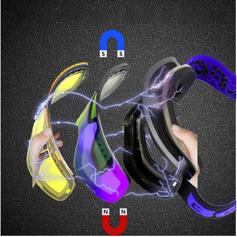 Adult Magnet Ski Goggles Double-Layer Anti-Fog Large Cylindrical Ski Equipment Eye Eyeglasses Card Myop
