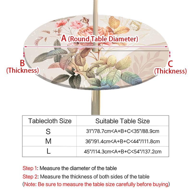 Round Table Cover Waterproof Oil-Proof Tablecloth Elastic Kitchen Dining Wedding Party Table Cover Outdoor Courtyard Home Decor