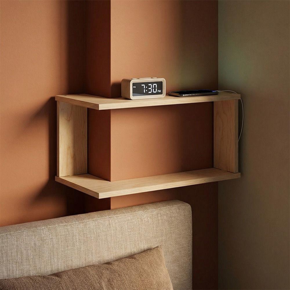 Holzschwebende Eckregal Platzsparend Große Kapazität Trapezförmiges Eckregal Moderne Dekorative Statue Organizer Büro