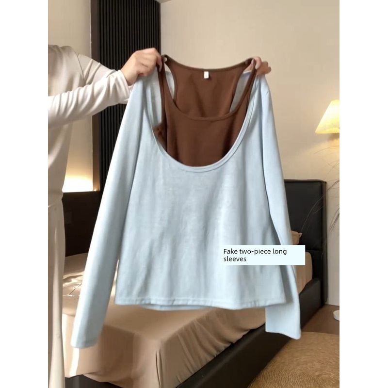 

2025 Autumn New Korean Style Fashion Casual Loose Slimming Versatile Design Two-Piece Set Top and Casual Pants for Women Blue Top S