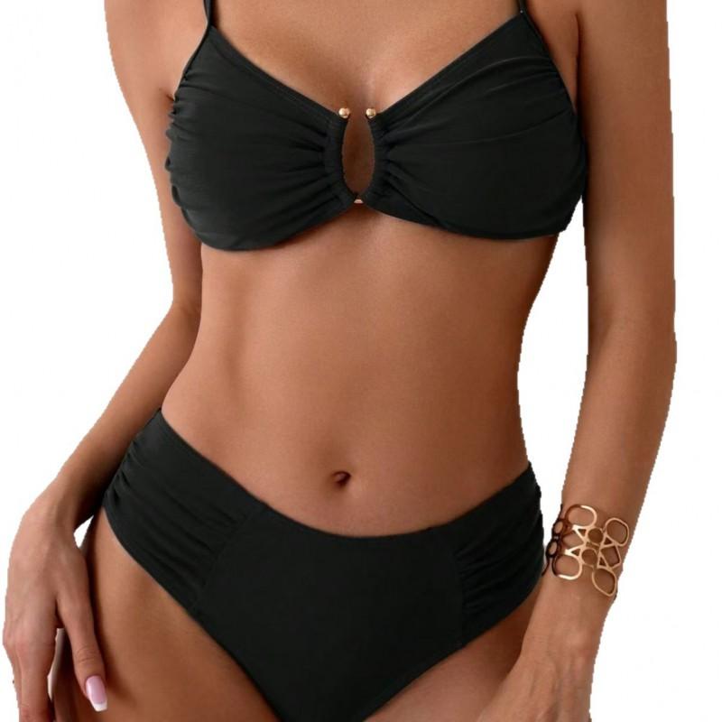 Womens Solid Color Push-Up Cut-Out Backless Bikini Set With Padded Cups No Underwire