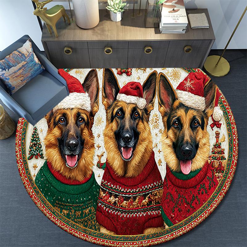 German Shepherds Round Area Rug,Carpet Rug for Living Room Bedroom Sofa Playroom Decor,Non-slip Floor Mat