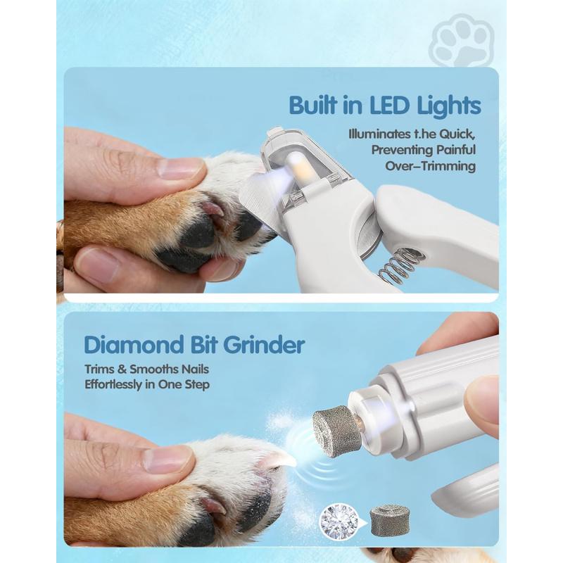 Ultra Quiet USB Rechargeable 2-in-1 Dog Nail Clippers And Grinder with LED Lights And Splash Guard Pet Paw Grooming Tool