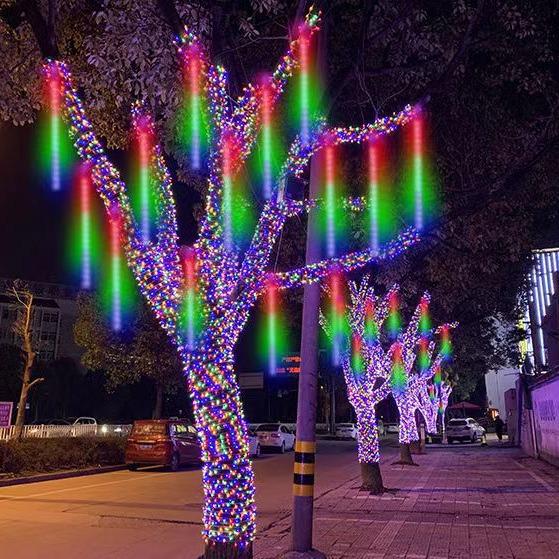 Colorful Meteor Shower LED Solar String Lights: Flashing, Flowing, Waterproof Outdoor Decoration